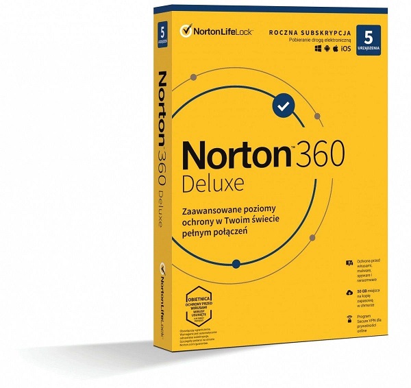 NORTON 360 Deluxe 50GB PL 1 użytkownik, 5 urządzeń, 1 rok - kupic w sklepie internetowym Kupsoft
